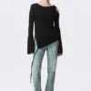 Asymmetric Tie-Shoulder Knitted Sweater – Black Asymmetric Tie-Shoulder Knitted Sweater – Black