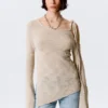 Asymmetric Tie-Shoulder Knitted Sweater – Light Mole Asymmetric Tie-Shoulder Knitted Sweater – Light Mole