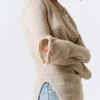 Asymmetric Tie-Shoulder Knitted Sweater – Light Mole Asymmetric Tie-Shoulder Knitted Sweater – Light Mole
