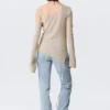 Asymmetric Tie-Shoulder Knitted Sweater – Light Mole Asymmetric Tie-Shoulder Knitted Sweater – Light Mole