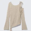 Asymmetric Tie-Shoulder Knitted Sweater – Light Mole Asymmetric Tie-Shoulder Knitted Sweater – Light Mole