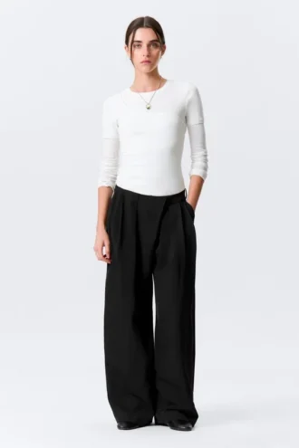 Asymmetric Wide Leg Suiting Trousers – Black