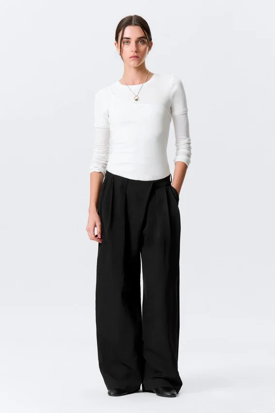 Asymmetric Wide Leg Suiting Trousers – Black Asymmetric Wide Leg Suiting Trousers – Black