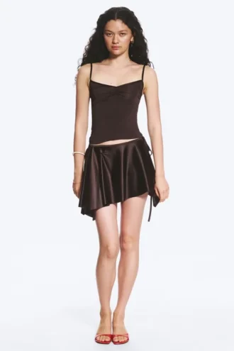 Asymmetric Wrap Mini Skirt – Dark Brown