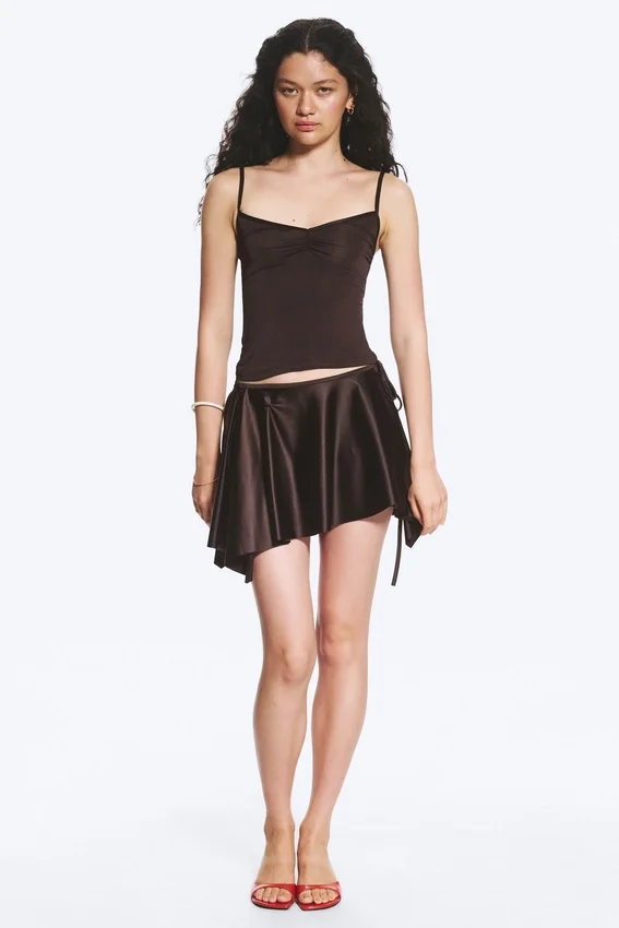 Asymmetric Wrap Mini Skirt – Dark Brown Asymmetric Wrap Mini Skirt – Dark Brown