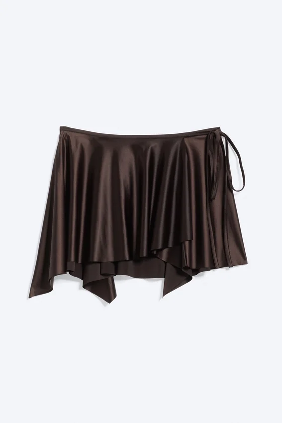 Asymmetric Wrap Mini Skirt – Dark Brown Asymmetric Wrap Mini Skirt – Dark Brown