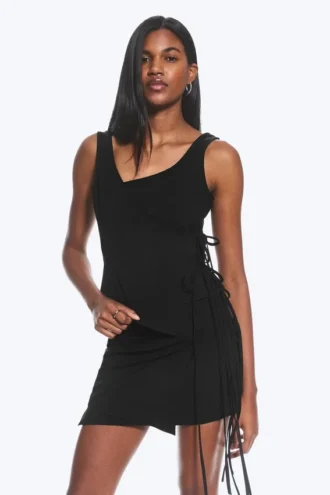 Asymmetric Wrap Strap Top – Black