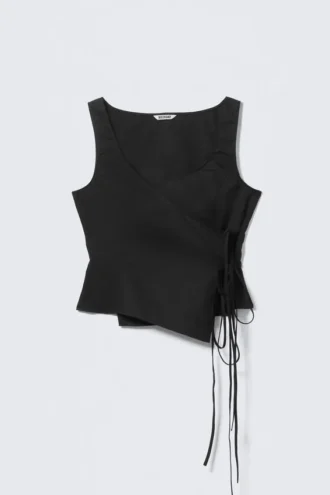 Asymmetric Wrap Strap Top – Black
