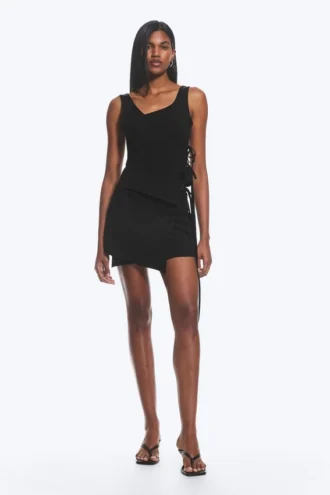 Asymmetric Wrap Strap Top – Black