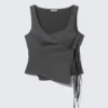 Asymmetric Wrap Strap Top – Dark Grey Melange Asymmetric Wrap Strap Top – Dark Grey Melange