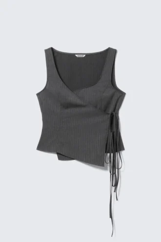 Asymmetric Wrap Strap Top – Dark Grey Melange
