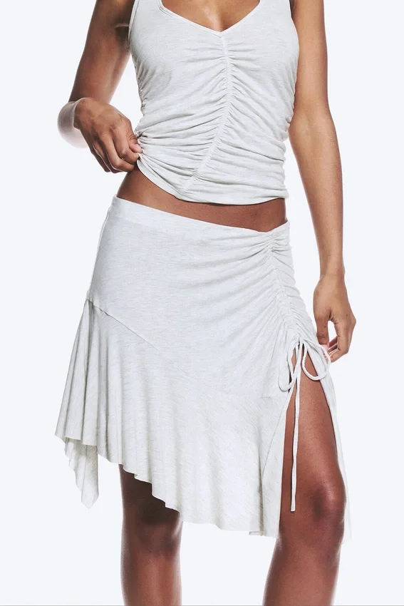 Asymmetrical Midi Skirt – Light Grey Melange Asymmetrical Midi Skirt – Light Grey Melange