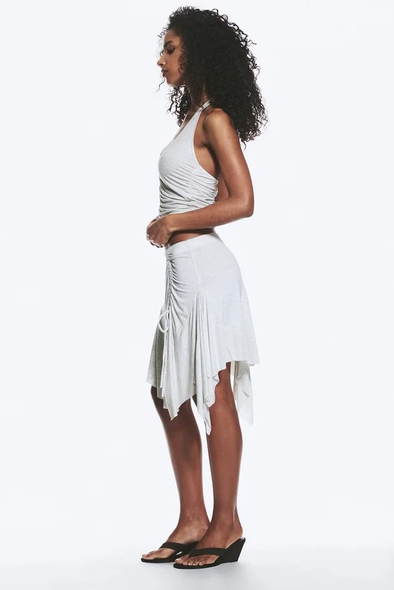Asymmetrical Midi Skirt – Light Grey Melange Asymmetrical Midi Skirt – Light Grey Melange