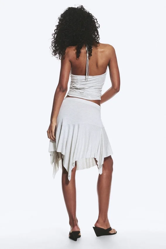 Asymmetrical Midi Skirt – Light Grey Melange Asymmetrical Midi Skirt – Light Grey Melange