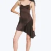 Asymmetrical Satin Dress – Dark Brown Asymmetrical Satin Dress – Dark Brown