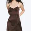 Asymmetrical Satin Dress – Dark Brown Asymmetrical Satin Dress – Dark Brown