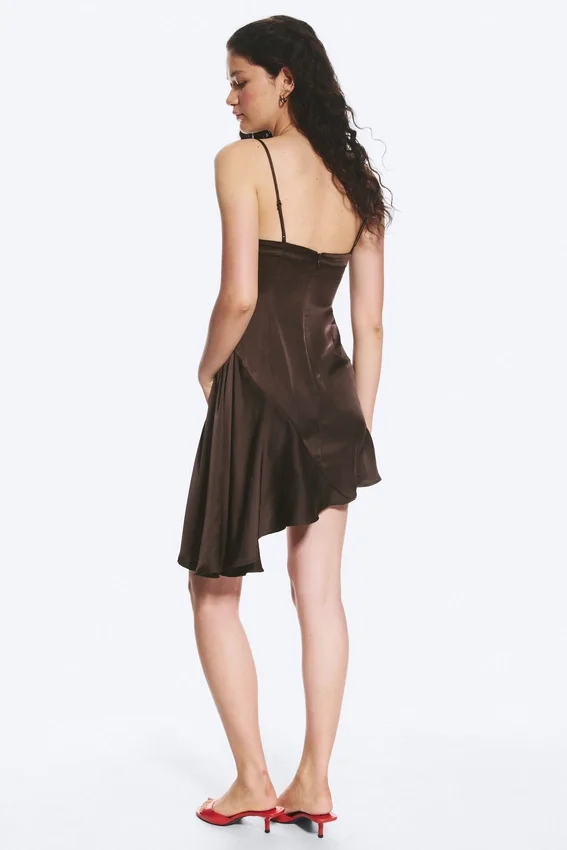 Asymmetrical Satin Dress – Dark Brown Asymmetrical Satin Dress – Dark Brown