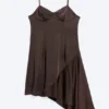 Asymmetrical Satin Dress – Dark Brown Asymmetrical Satin Dress – Dark Brown