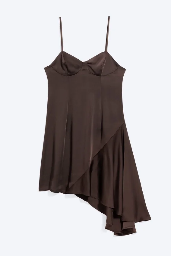 Asymmetrical Satin Dress – Dark Brown Asymmetrical Satin Dress – Dark Brown