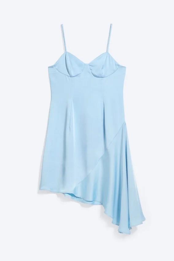 Asymmetrical Satin Dress – Light Blue Asymmetrical Satin Dress – Light Blue