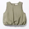 Balloon Hem Sleeveless Poplin Top – Khaki Green Balloon Hem Sleeveless Poplin Top – Khaki Green