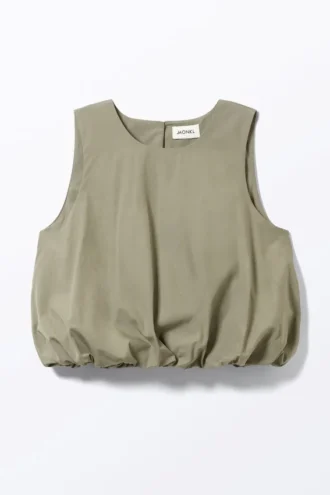 Balloon Hem Sleeveless Poplin Top – Khaki Green