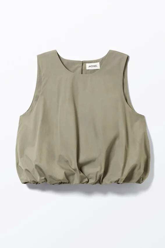 Balloon Hem Sleeveless Poplin Top – Khaki Green Balloon Hem Sleeveless Poplin Top – Khaki Green