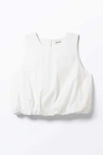 Balloon Hem Sleeveless Poplin Top – White