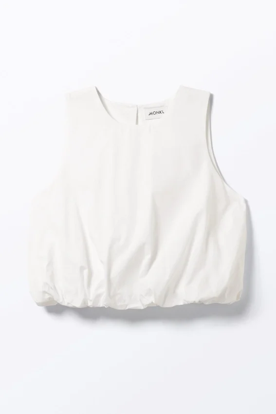 Balloon Hem Sleeveless Poplin Top – White Balloon Hem Sleeveless Poplin Top – White
