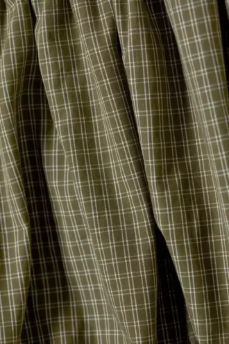 Balloon Mini Cotton Skirt – Checked Khaki Green