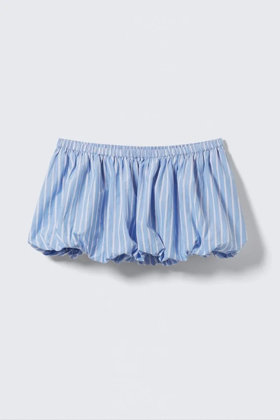 Balloon Mini Cotton Skirt – Striped Blue Balloon Mini Cotton Skirt – Striped Blue