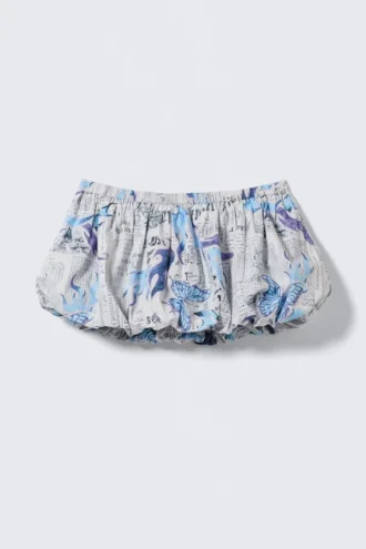 Balloon Mini Cotton Skirt – White Newspaper/Blue Flame