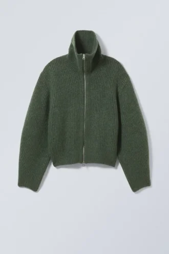 Bea Zip Cardigan – Dark Green