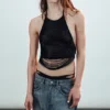 Beaded Mesh Halterneck Top – Black
