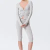 Belle B Ruched V-Neck Cardigan – Light Grey Melange Belle B Ruched V-Neck Cardigan – Light Grey Melange