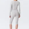 Belle B Ruched V-Neck Cardigan – Light Grey Melange Belle B Ruched V-Neck Cardigan – Light Grey Melange
