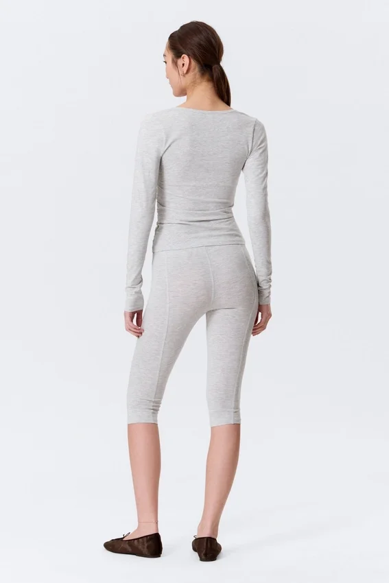 Belle B Ruched V-Neck Cardigan – Light Grey Melange Belle B Ruched V-Neck Cardigan – Light Grey Melange