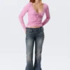 Belle B Ruched V-Neck Cardigan – Pink Belle B Ruched V-Neck Cardigan – Pink