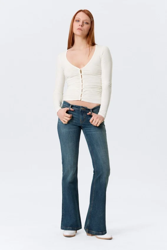 Belle B Ruched V-Neck Cardigan – White Belle B Ruched V-Neck Cardigan – White