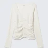 Belle B Ruched V-Neck Cardigan – White Belle B Ruched V-Neck Cardigan – White