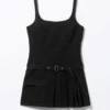 Belted Pleated Mini Dress – Black Belted Pleated Mini Dress – Black
