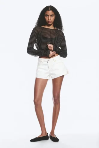 Bite Low Rise Mini Denim Shorts – Dirty White – White Bite Low Rise Mini Denim Shorts – Dirty White – White