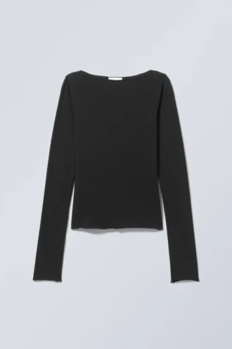 Boatneck Cotton Longsleeve – Black