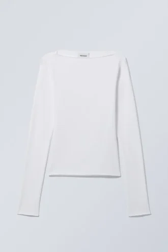 Boatneck Cotton Longsleeve – White