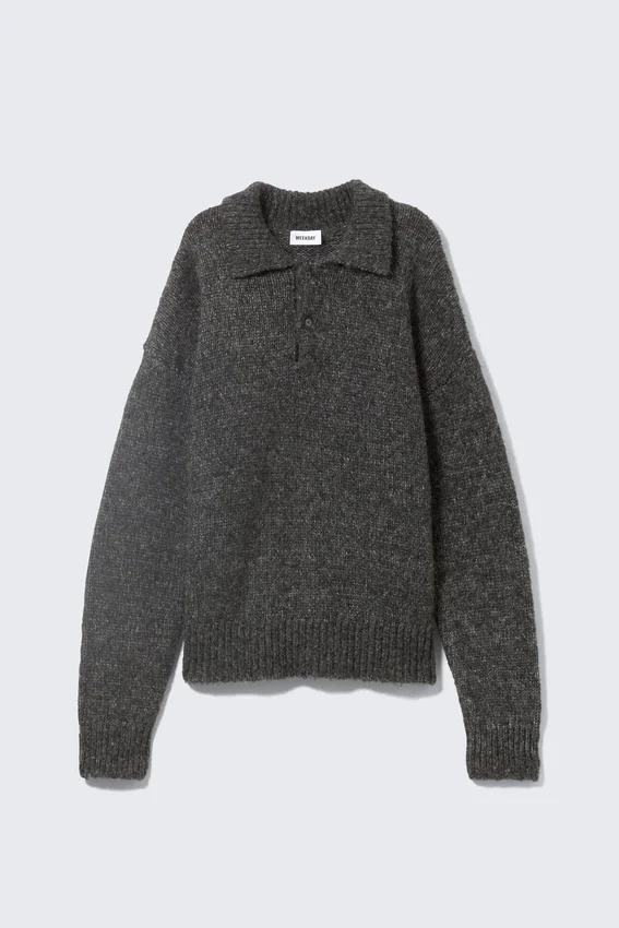 Bobby Relaxed Knitted Polo Sweater – Dark Grey Bobby Relaxed Knitted Polo Sweater – Dark Grey