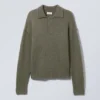Bobby Relaxed Knitted Polo Sweater – Khaki Green Bobby Relaxed Knitted Polo Sweater – Khaki Green