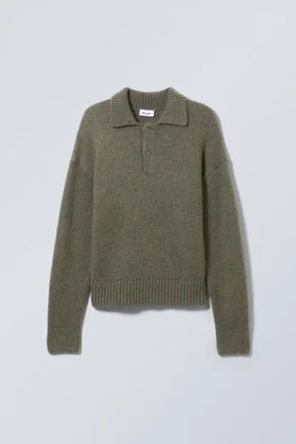 Bobby Relaxed Knitted Polo Sweater – Khaki Green