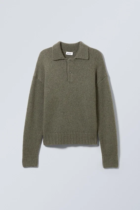 Bobby Relaxed Knitted Polo Sweater – Khaki Green Bobby Relaxed Knitted Polo Sweater – Khaki Green