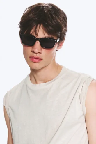 Bold Rectangular Frame Unisex Sunglasses – Black – Black Lenses