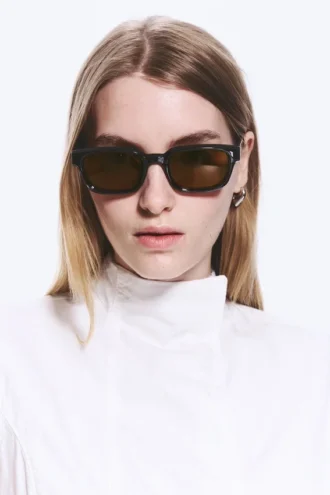 Bold Rectangular Frame Unisex Sunglasses – Black – Brown Lenses